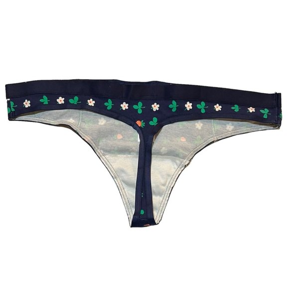 NWT AERIE Thong Sz M Blue Green Shamrocks Daisy Strawberries Cotton Jersey - Picture 2 of 4
